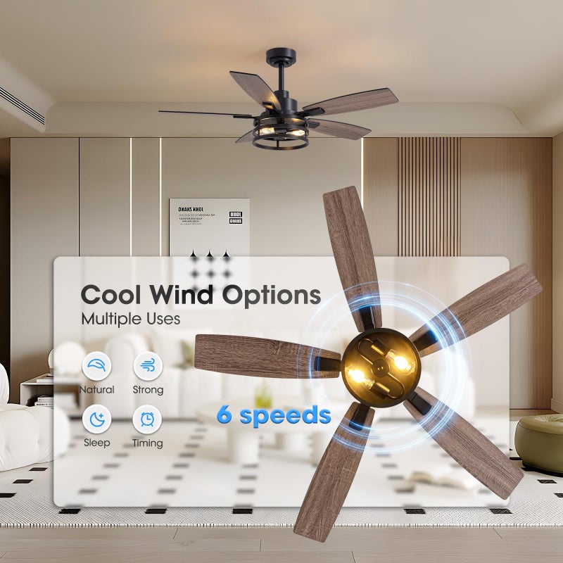 LuminFan 46 Inch Ceiling Fans with Lights and Remote Control, Farmhouse Ceiling Fan for Bedroom Living Room and Patio, Black Caged Ceiling Fan for Indoor and Outdoor - Image 5