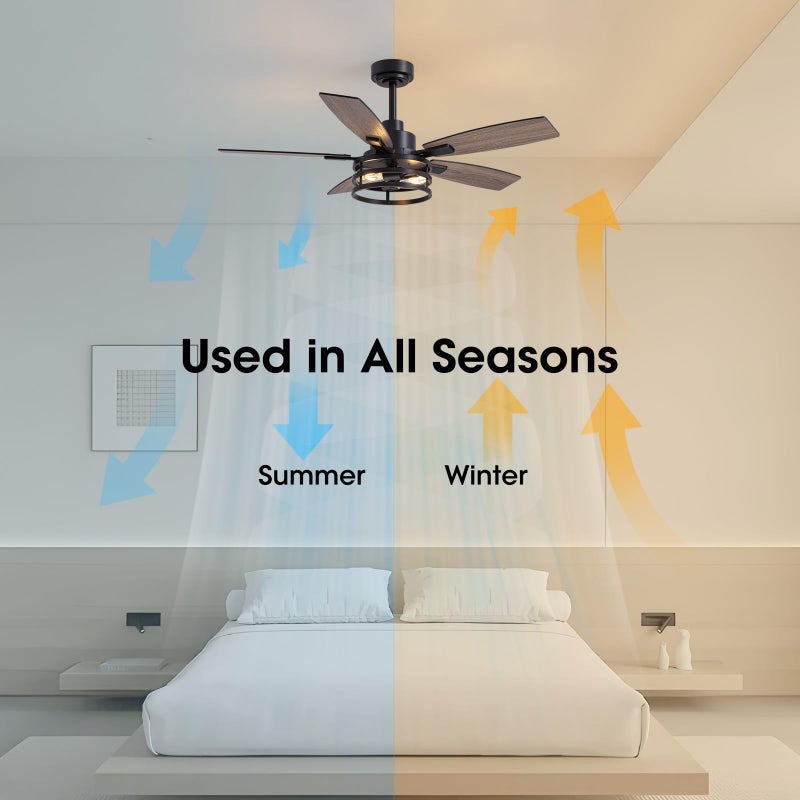 LuminFan 46 Inch Ceiling Fans with Lights and Remote Control, Farmhouse Ceiling Fan for Bedroom Living Room and Patio, Black Caged Ceiling Fan for Indoor and Outdoor - Image 4