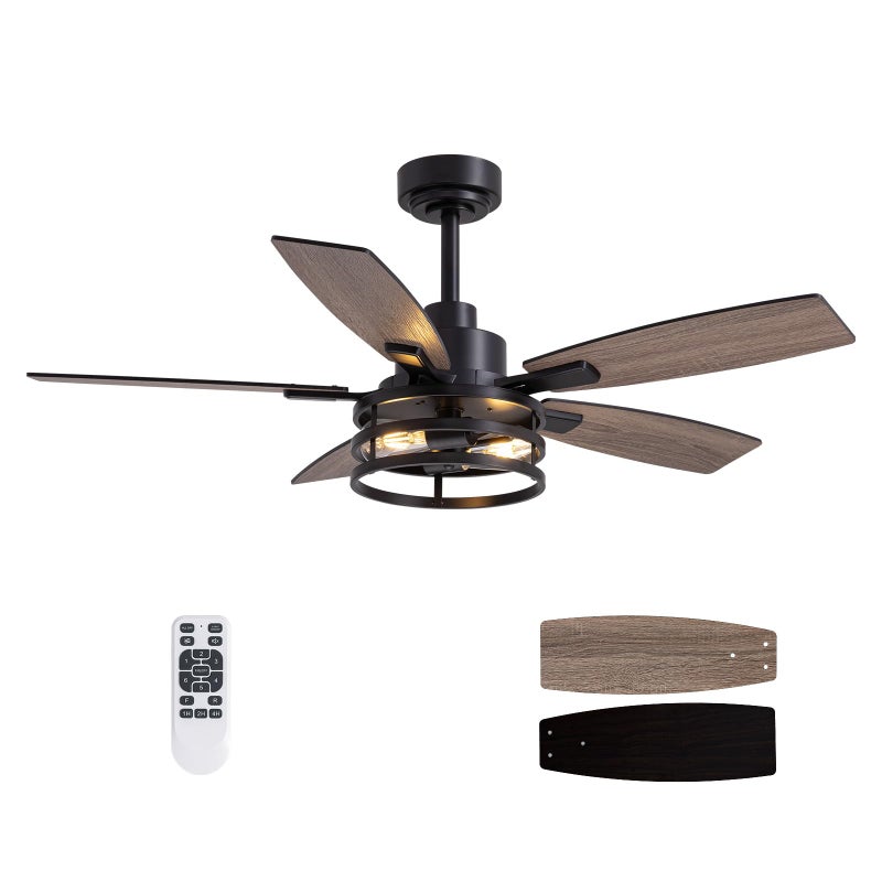 LuminFan 46 Inch Ceiling Fans with Lights and Remote Control, Farmhouse Ceiling Fan for Bedroom Living Room and Patio, Black Caged Ceiling Fan for Indoor and Outdoor - Image 1