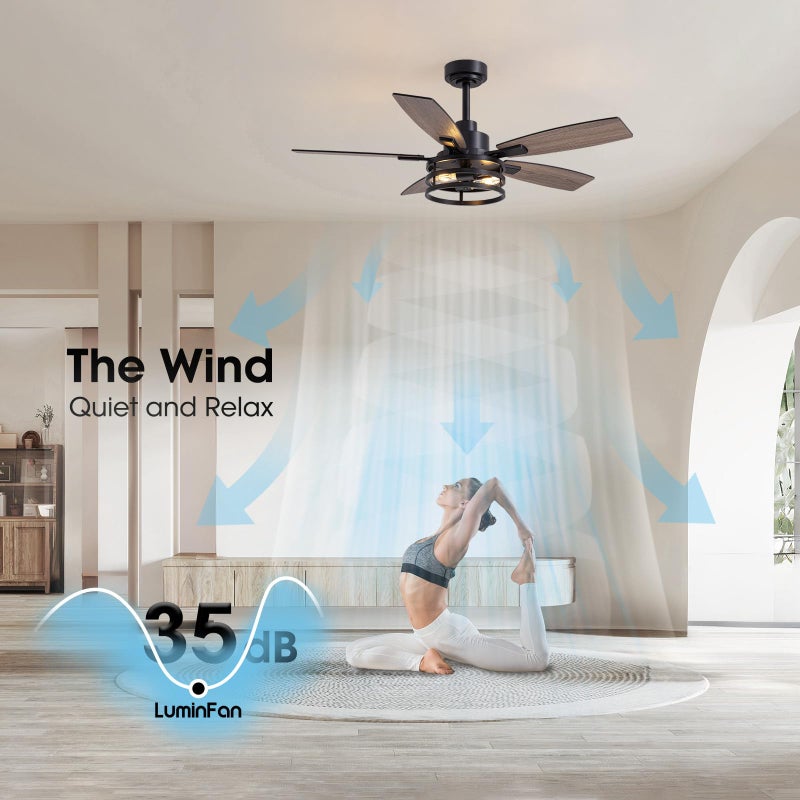 LuminFan 46 Inch Ceiling Fans with Lights and Remote Control, Farmhouse Ceiling Fan for Bedroom Living Room and Patio, Black Caged Ceiling Fan for Indoor and Outdoor - Image 3