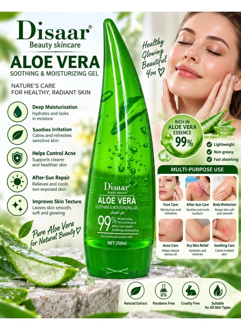 Disaar Aloe Vera Gel 99% Soothing & Moisturizing, Oil Control & After-Sun Repair - 250ml - Image 3