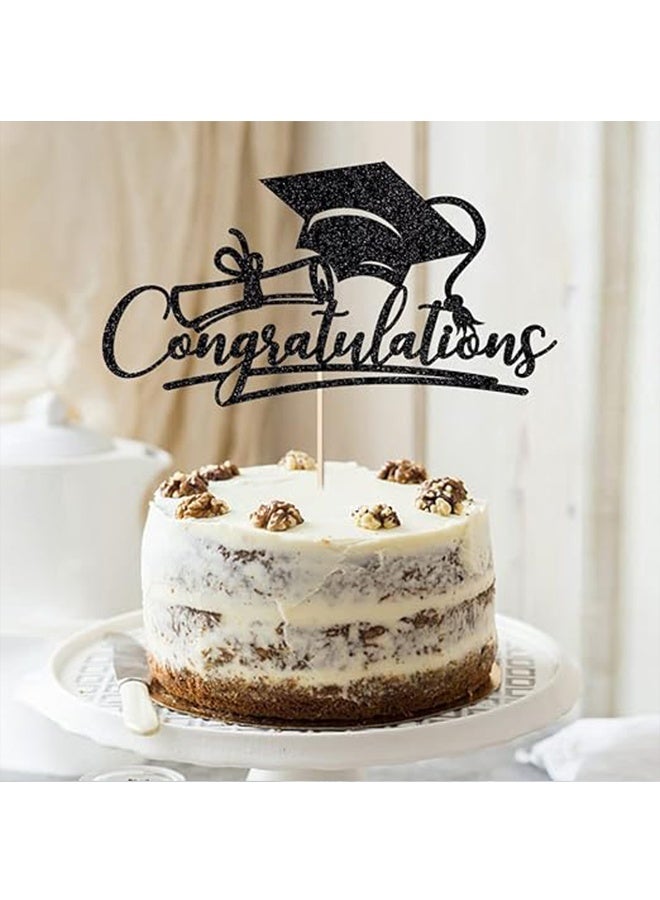 Congratulations Graduation Cake Topper, Congrats Grad Cake Decor for Graduation Parties, Successes and Happy Occasions, High School, College and Senior Graduation Party Decorations Supplies, Black  - Image 5