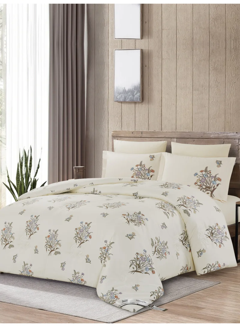 Doona Printed 4-Pcs Queen Comforter Bedding Set Fits 160x200cm -Includes Comforter, Fitted Sheet, Pillow Shams &amp; Pillowcases – Soft Microfiber Fabric with Soft 350 GSm Filling