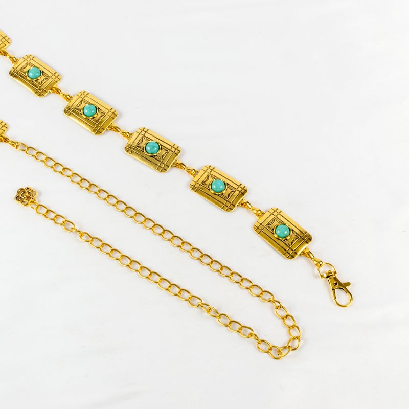 The Black Pearl Accessories Golden Turquoise Stone Metal Waist Belt For Her - Image 2