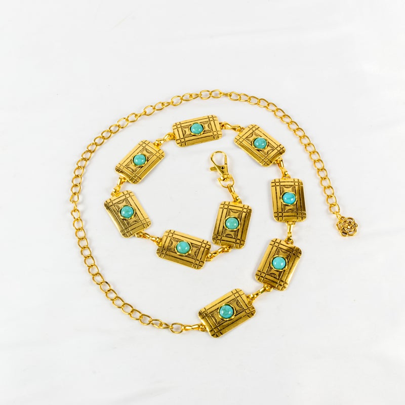 The Black Pearl Accessories Golden Turquoise Stone Metal Waist Belt For Her - Image 1