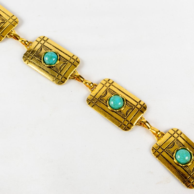 The Black Pearl Accessories Golden Turquoise Stone Metal Waist Belt For Her - Image 3