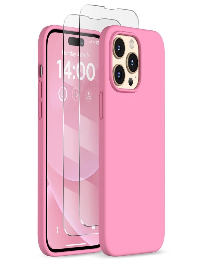 جراب COFFKER مصمم خصيصًا لهاتف iPhone 14 Pro، جراب من السيليكون السائل [واقيان للشاشة]، جراب هاتف نحيف مقاوم للصدمات مع بطانة ناعمة من الألياف الدقيقة مضادة للخدش، 6.1 بوصة، لون وردي فاتح - Image 1