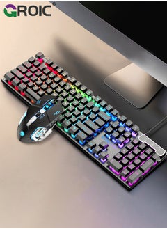 GROIC 104 Keys Gaming Keyboard and Mouse Combo with RGB Computer Keyboard, All-Metal Panel, Waterproof Light Up PC Keyboard, USB Wired Keyboard Gaming for MAC Xbox PC Gamer  - Image 1