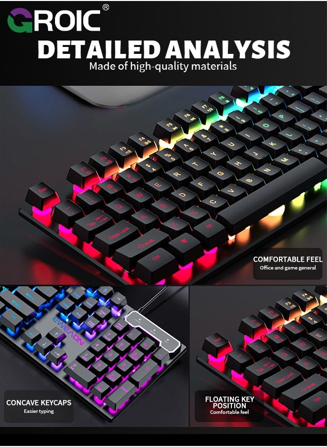 GROIC - 104 Keys Gaming Keyboard and Mouse Combo with RGB Computer Keyboard, All-Metal Panel, Waterproof Light Up PC Keyboard, USB Wired Keyboard Gaming for MAC Xbox PC Gamer - Image 1