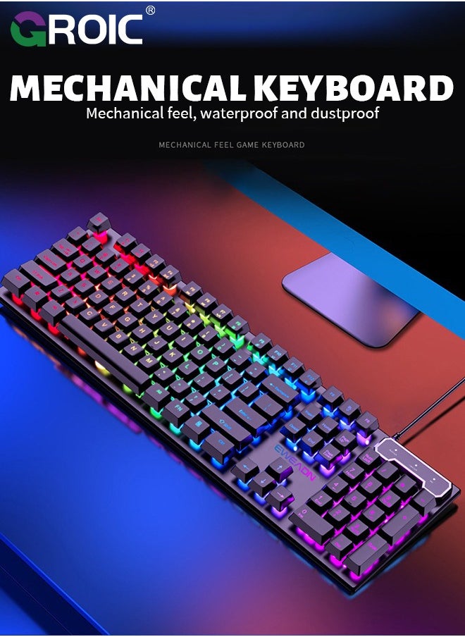 GROIC - 104 Keys Gaming Keyboard and Mouse Combo with RGB Computer Keyboard, All-Metal Panel, Waterproof Light Up PC Keyboard, USB Wired Keyboard Gaming for MAC Xbox PC Gamer - Image 1