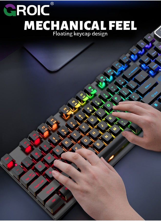GROIC - 104 Keys Gaming Keyboard and Mouse Combo with RGB Computer Keyboard, All-Metal Panel, Waterproof Light Up PC Keyboard, USB Wired Keyboard Gaming for MAC Xbox PC Gamer - Image 1