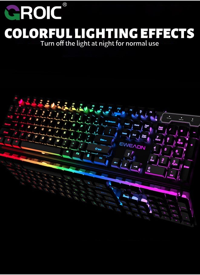GROIC - 104 Keys Gaming Keyboard and Mouse Combo with RGB Computer Keyboard, All-Metal Panel, Waterproof Light Up PC Keyboard, USB Wired Keyboard Gaming for MAC Xbox PC Gamer - Image 1