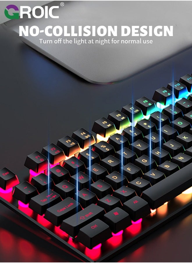GROIC - 104 Keys Gaming Keyboard and Mouse Combo with RGB Computer Keyboard, All-Metal Panel, Waterproof Light Up PC Keyboard, USB Wired Keyboard Gaming for MAC Xbox PC Gamer - Image 1