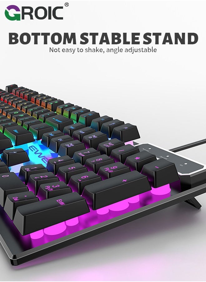 GROIC - 104 Keys Gaming Keyboard and Mouse Combo with RGB Computer Keyboard, All-Metal Panel, Waterproof Light Up PC Keyboard, USB Wired Keyboard Gaming for MAC Xbox PC Gamer - Image 1