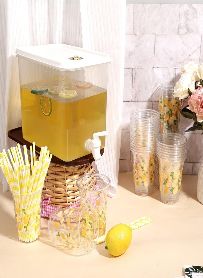 Foxtell Lemonade Stand Supplies Include 8.5L Plastic Drink Dispenser with Spigot 50 Sets Lemonade Cups with Lids and Paper Straws,17oz Disposable Iced Coffee Plastic Cup for Water Juice - Image 4