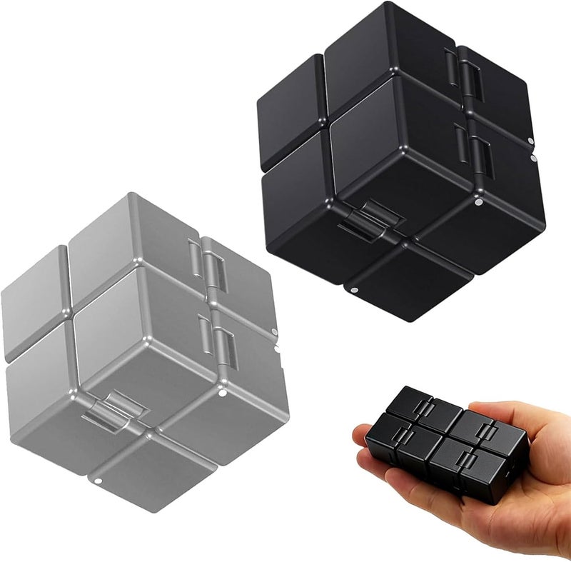 عبوة مكونة من 2 قطع من كرة اللعب Infinity Cube، أداة حسية لتخفيف التوتر، مثالية للأطفال والمراهقين والبالغين المصابين باضطراب نقص الانتباه (ADD)، اضطراب فرط الحركة وتشتت الانتباه (ADHD)، والوسواس القهري (OCD) (اللونان: الأسود والرمادي). - Image 1