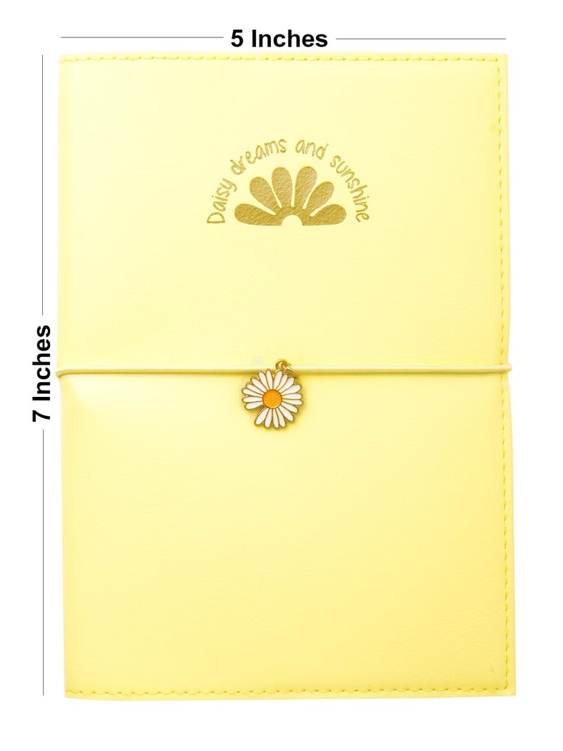 DOODLE Refillable Journal with Elastic Band Closure, Flower Pendant and Card Storage | Ultra Soft PU Leather Jacket | B6, 160 Pages Notebook - Daisy Bloom - Image 4