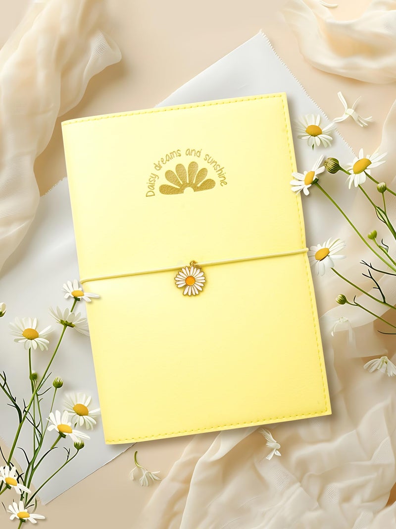 DOODLE Refillable Journal with Elastic Band Closure, Flower Pendant and Card Storage | Ultra Soft PU Leather Jacket | B6, 160 Pages Notebook - Daisy Bloom - Image 1