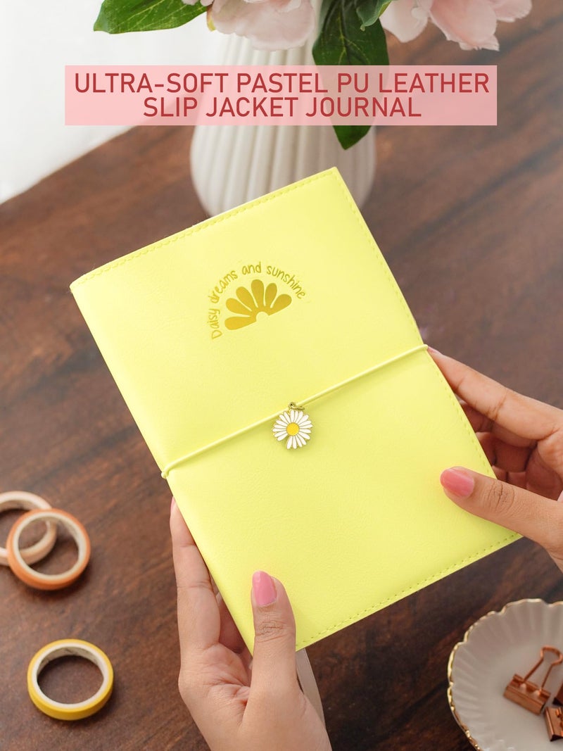 DOODLE Refillable Journal with Elastic Band Closure, Flower Pendant and Card Storage | Ultra Soft PU Leather Jacket | B6, 160 Pages Notebook - Daisy Bloom - Image 3