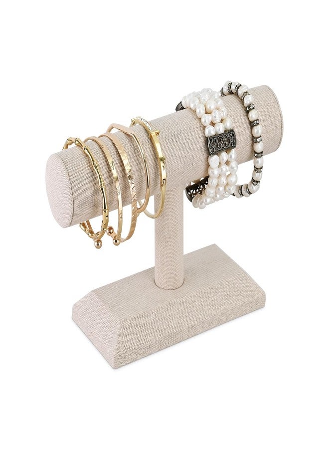 MOOCA Linen Covered Wood Jewelry Display, Jewelry Stand, Bracelet Holder Display, Watch Stand, Bracelet Stand, Tan Linen - Image 1