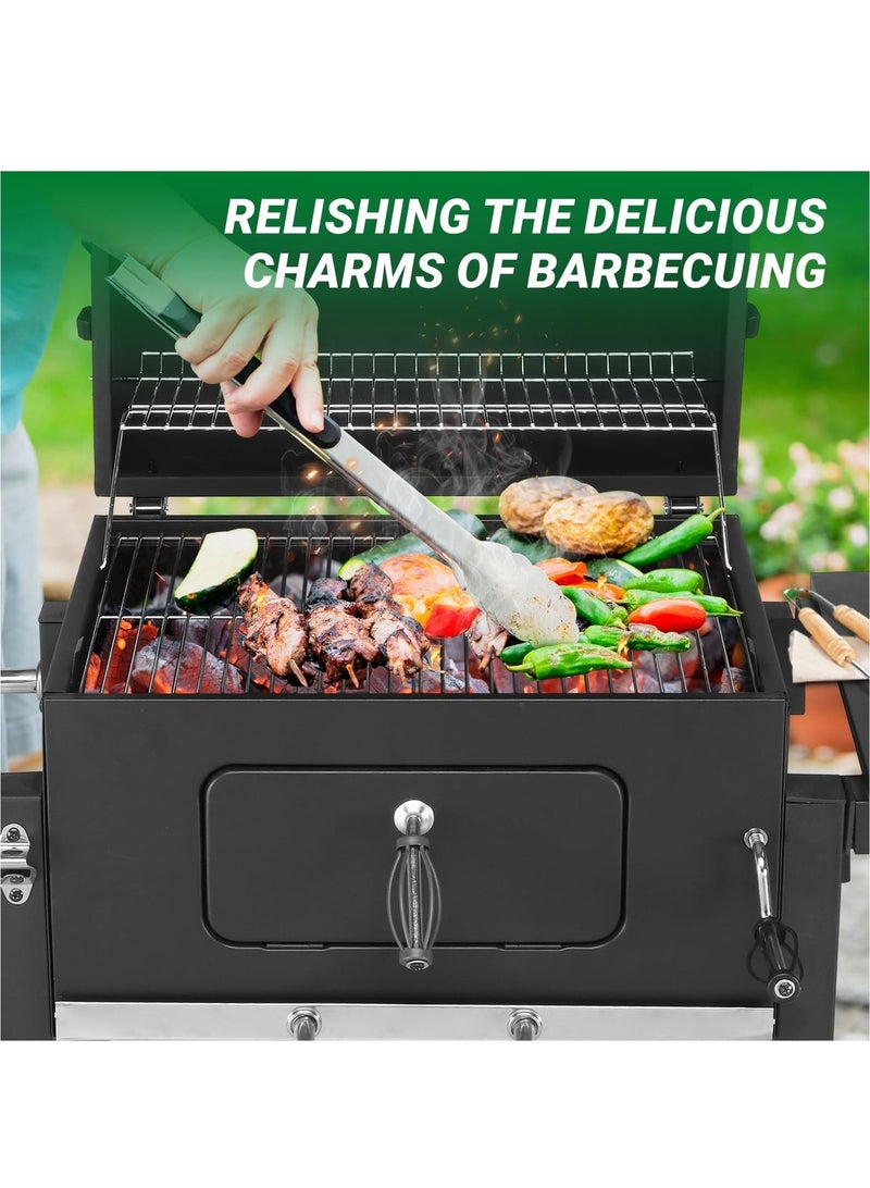 والالا شواية فحم للشواء في الهواء الطلق مع طاولتين جانبيتين قابلتين للطي، 8 خطافات، رف تخزين، عجلتين، تحكم في اللهب، شواية طهي شديدة التحمل لحفلات النزهة والتخييم والفناء الخلفي - Image 4