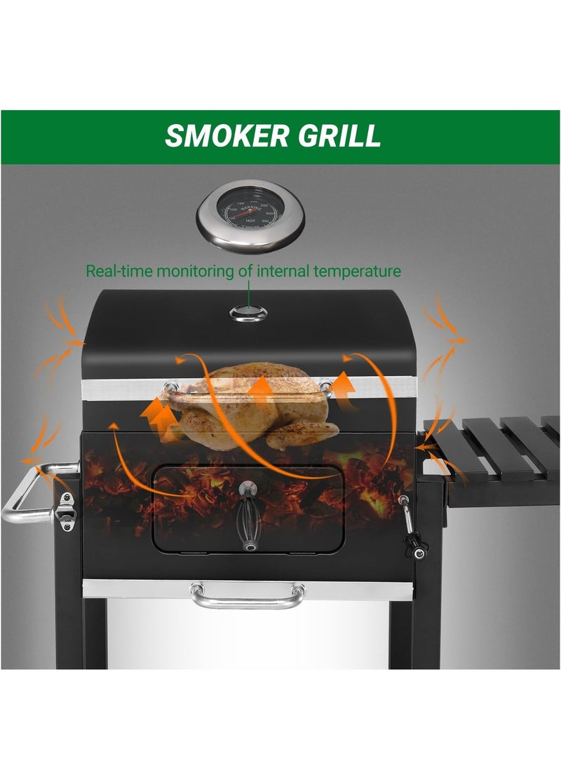 والالا شواية فحم للشواء في الهواء الطلق مع طاولتين جانبيتين قابلتين للطي، 8 خطافات، رف تخزين، عجلتين، تحكم في اللهب، شواية طهي شديدة التحمل لحفلات النزهة والتخييم والفناء الخلفي - Image 2