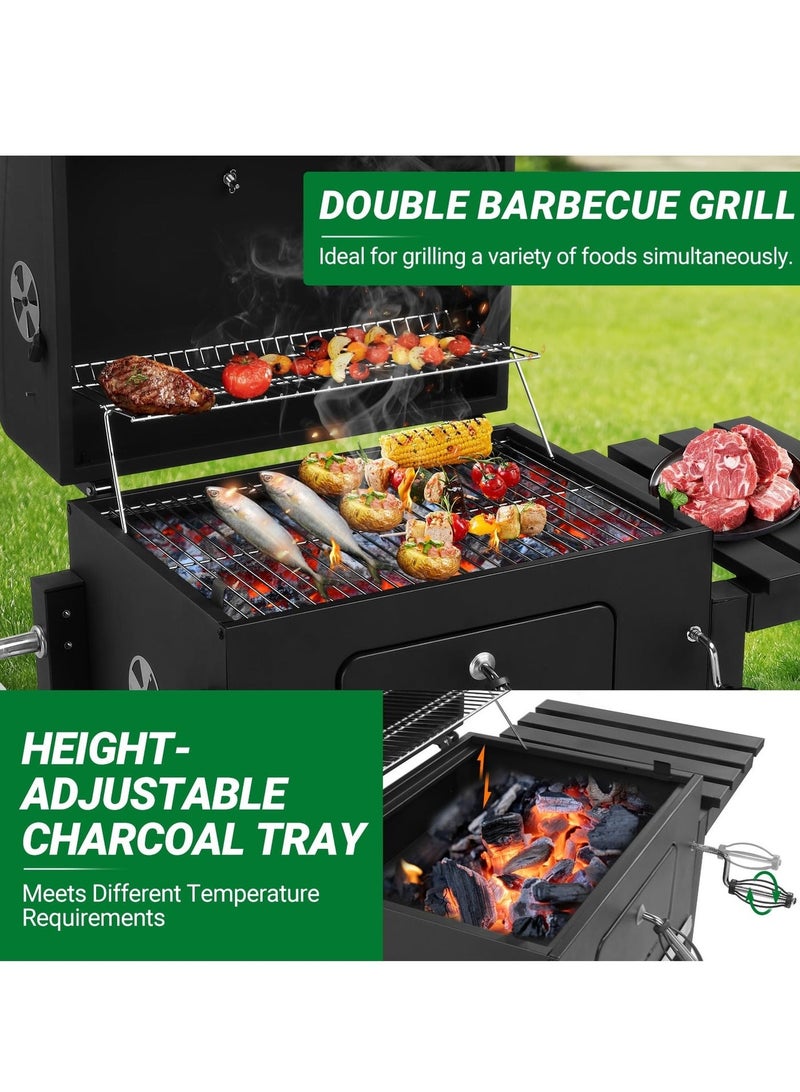 والالا شواية فحم للشواء في الهواء الطلق مع طاولتين جانبيتين قابلتين للطي، 8 خطافات، رف تخزين، عجلتين، تحكم في اللهب، شواية طهي شديدة التحمل لحفلات النزهة والتخييم والفناء الخلفي - Image 5