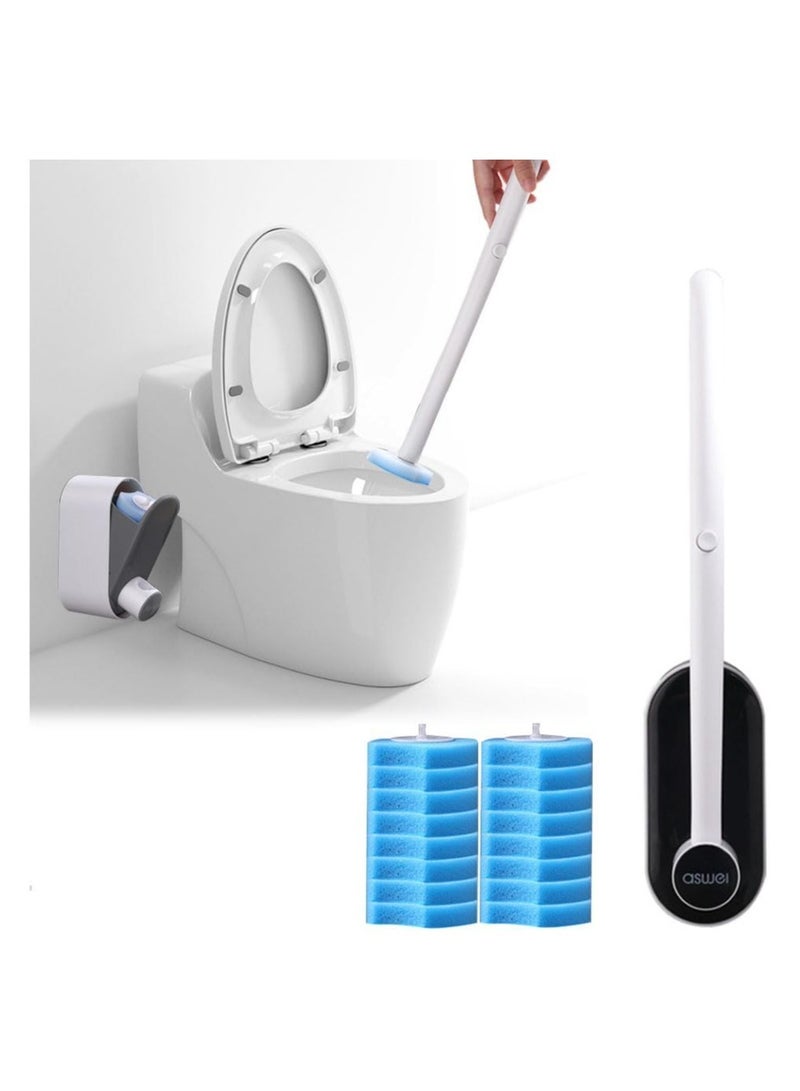 Disposable Toilet Brush, With 16 Toilet Brush Refills Heads Disposable Cleaning System, No Dead Corner Bathroom Wash Set, Wall Mounted Toilet Bowl Cleaner Brush For Bathroom Cleaning