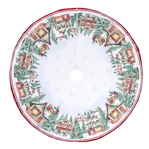 Elrene Home Fashions Storybook Christmas Village Nostalgic Holiday Round Tree Skirt Decoration 48 W x 48 L Multicolor - Image 1