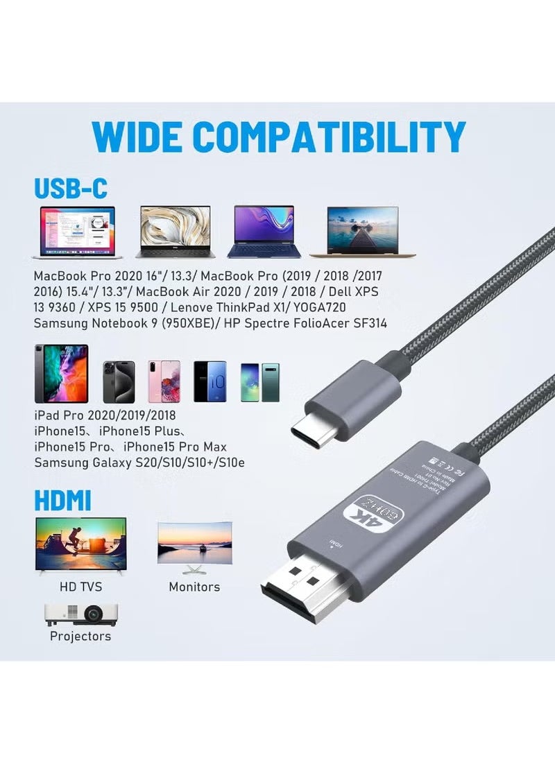 Rock Pow - [Apple MFi Certified]  USB C to HDMI Cable 4K 60Hz[Anti-Interference, Gold-Plated Plugs] Aluminum HDR Type-C to HDMI 2.0 Cord, Thunderbolt 3/4/5 Compatible for iPhone 15/16 Series, MacBook, iMac, iPad Pro, Galaxy - Image 1