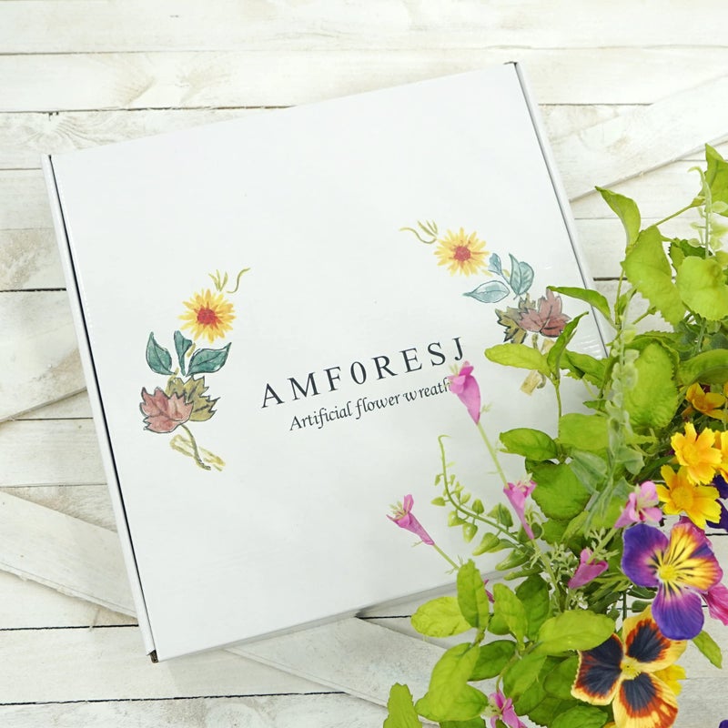 AMF0RESJ Artificial 20" Spring Summer Wreath with Pansy Flower,Yellow Daisy,Rose Leaf,Eucalyptus Leaf,Fern Branch for Front Door Indoor Outdoor Farmhouse Wall Window Festival Wedding Decor,Gift Box Included - Image 3