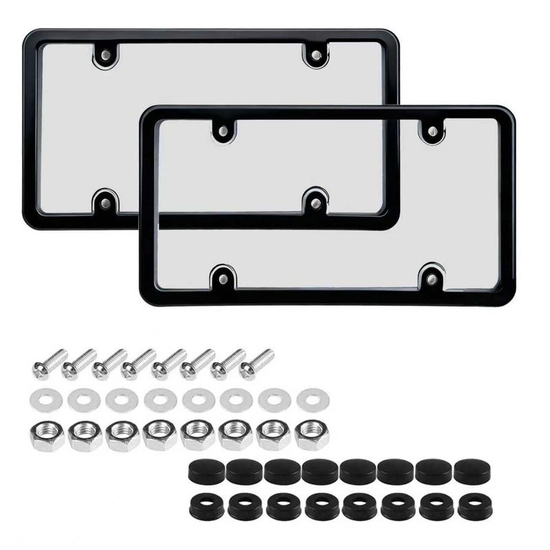 NGHEY Black 2PC Personalized License Plate Frame with Matching Screw Cap Screws for Easy Installation - Image 1