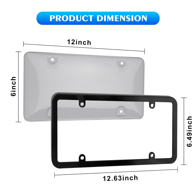 NGHEY Black 2PC Personalized License Plate Frame with Matching Screw Cap Screws for Easy Installation - Image 2