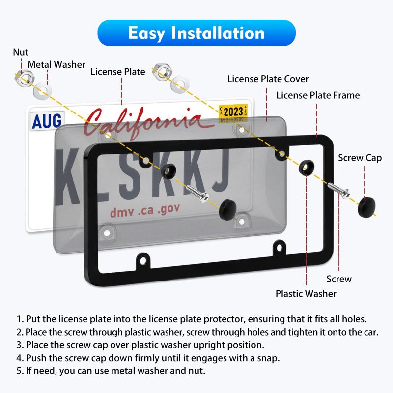NGHEY Black 2PC Personalized License Plate Frame with Matching Screw Cap Screws for Easy Installation - Image 5