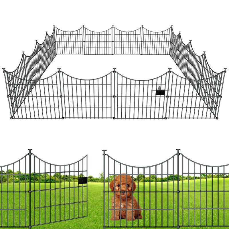 Richmen 10 Panels Garden Fence Dog Fence Outdoor for Yard 24in H x 20ft L Rustproof Metal Fencing with Ground Stakes No Dig Animal Proof Containment for PetsRabbits Durable Patio Security Panels - Image 2
