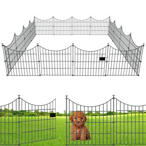 Richmen 10 Panels Garden Fence Dog Fence Outdoor for Yard 24in H x 20ft L Rustproof Metal Fencing with Ground Stakes No Dig Animal Proof Containment for PetsRabbits Durable Patio Security Panels - Image 1