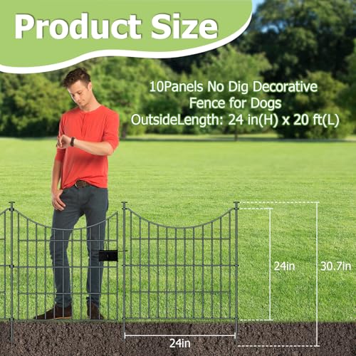 Richmen 10 Panels Garden Fence Dog Fence Outdoor for Yard 24in H x 20ft L Rustproof Metal Fencing with Ground Stakes No Dig Animal Proof Containment for PetsRabbits Durable Patio Security Panels - Image 3