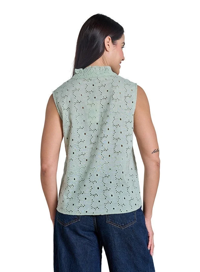 اشاراي Women's Sleeveless Top With Neck Ruffles   Comfortable Material, Breathable Daily Wear, Casual Fashion Outfit, Special Occasion Outfit, Trendy & Chic Apparel