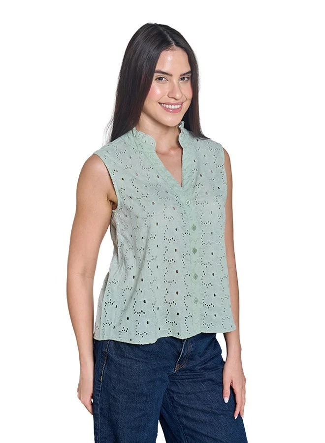Asharae  Women's Sleeveless Top With Neck Ruffles   Comfortable Material, Breathable Daily Wear, Casual Fashion Outfit, Special Occasion Outfit, Trendy & Chic Apparel for Women | Best Price UAE