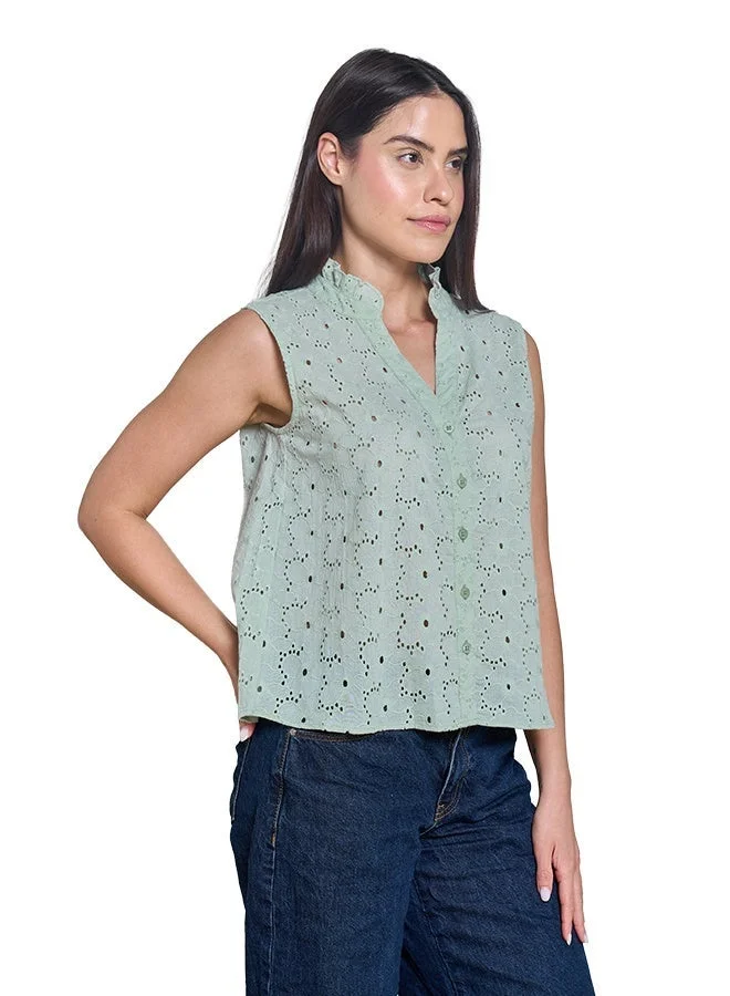 Asharae  Women's Sleeveless Top With Neck Ruffles   Comfortable Material, Breathable Daily Wear, Casual Fashion Outfit, Special Occasion Outfit, Trendy & Chic Apparel for Women | Best Price UAE