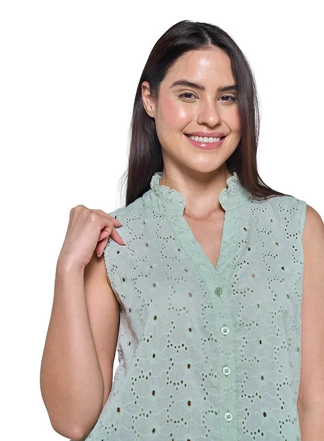 اشاراي Women's Sleeveless Top With Neck Ruffles   Comfortable Material, Breathable Daily Wear, Casual Fashion Outfit, Special Occasion Outfit, Trendy & Chic Apparel