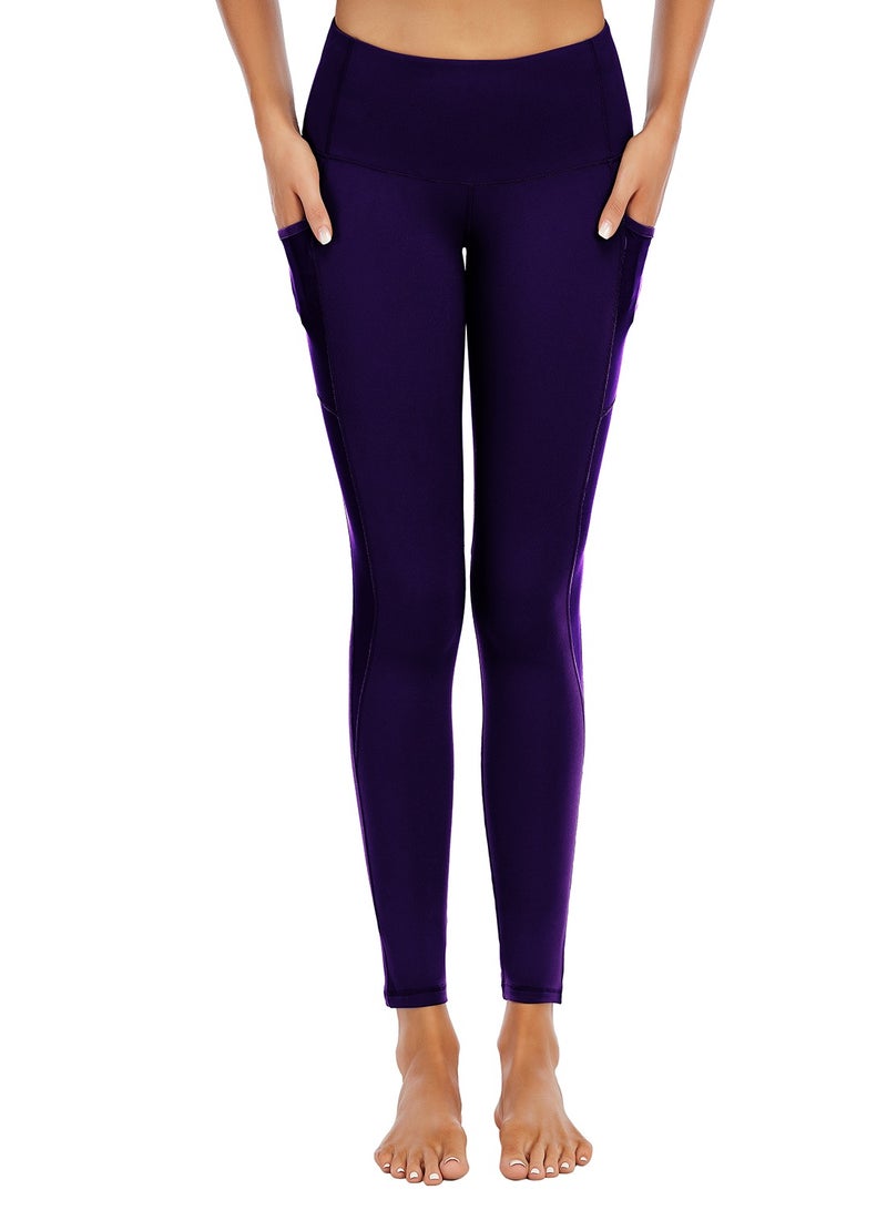 Dark purple solid color yoga pants skin-friendly high waist stretch tight waist sports and fitness pants lady - Image 1
