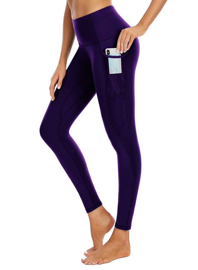 Dark purple solid color yoga pants skin-friendly high waist stretch tight waist sports and fitness pants lady - Image 3