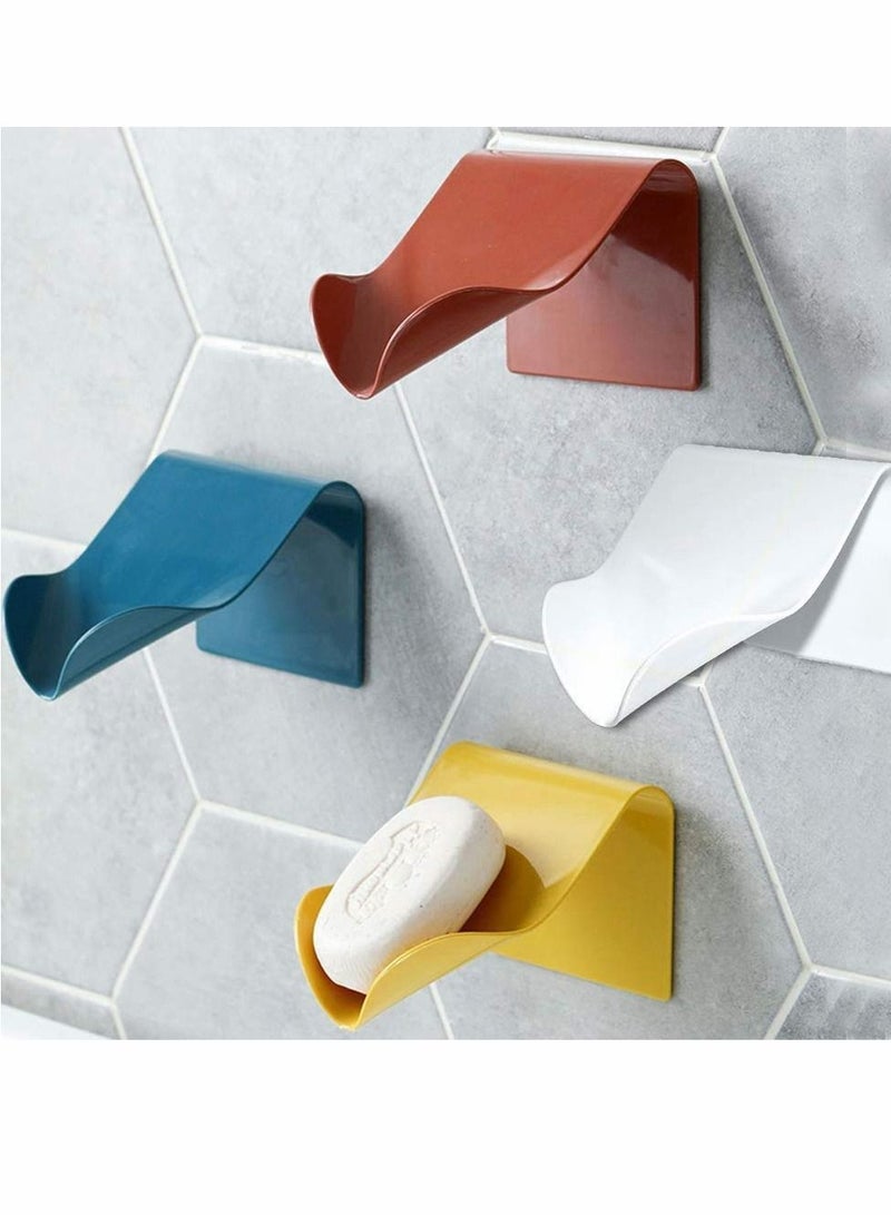 Soap Dish, Self Draining Bar Holder Shower, 4 pcs Novel and Convenient Saver, White, Blue, Brick Red, Yellow Bathroom Slim Compact Dish Storage for - Image 1