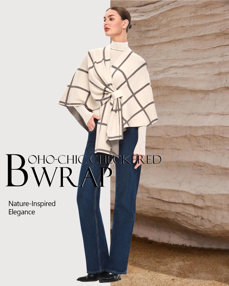 PULI Women's Shawl Wraps Poncho Ruana Cape Open Front Cardigan Sweater Evening Dress for Fall Winter Cream - Image 2