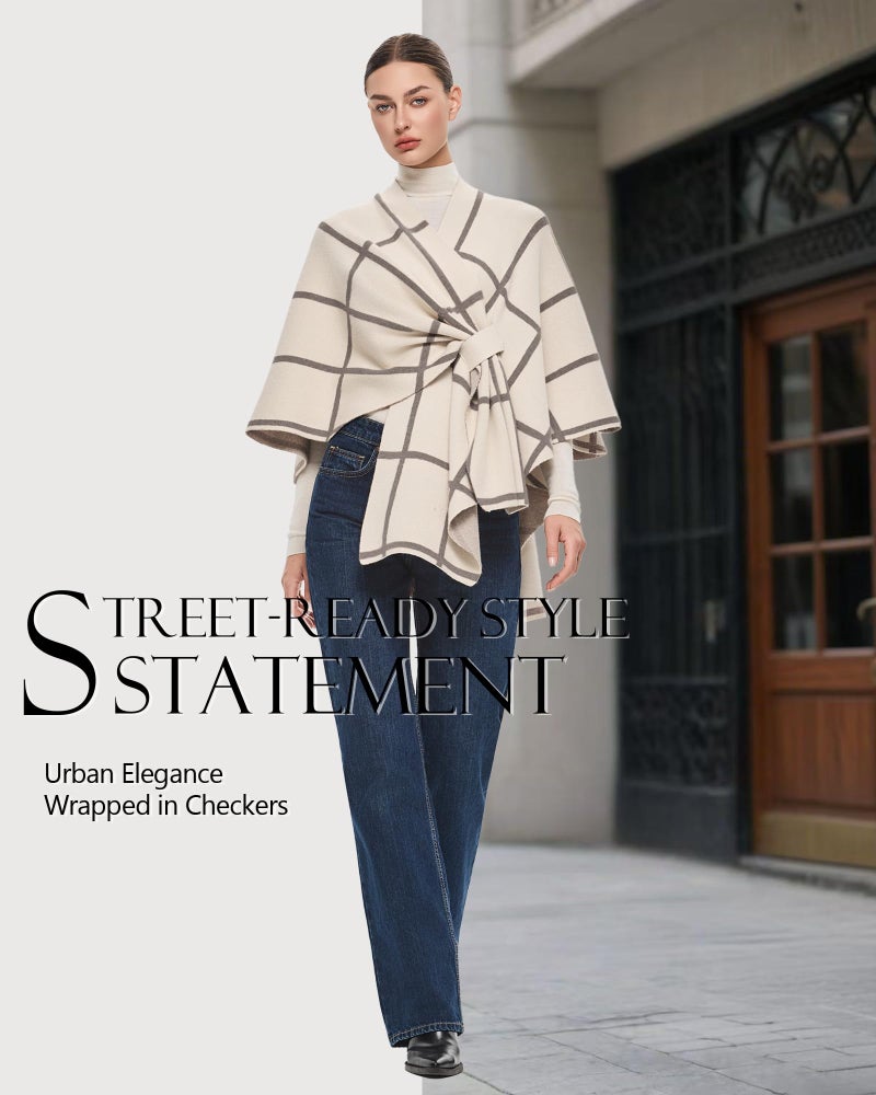 PULI Women's Shawl Wraps Poncho Ruana Cape Open Front Cardigan Sweater Evening Dress for Fall Winter Cream - Image 3