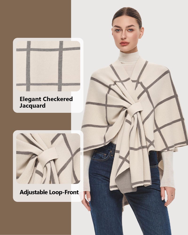 PULI Women's Shawl Wraps Poncho Ruana Cape Open Front Cardigan Sweater Evening Dress for Fall Winter Cream - Image 5