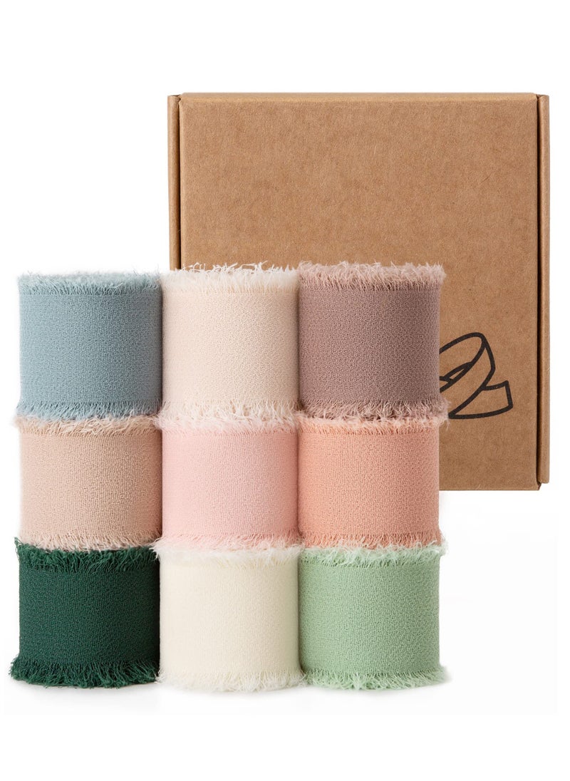 XiuWoo Chiffon Silk Ribbon Mixed Color Ribbons Set 3 Yd x 9 Rolls Fringe Fabric for Wedding Invitations Bridal Bouquets Party Decoration Gift Wrapping Bow Making, 4cm*5m  - Image 1