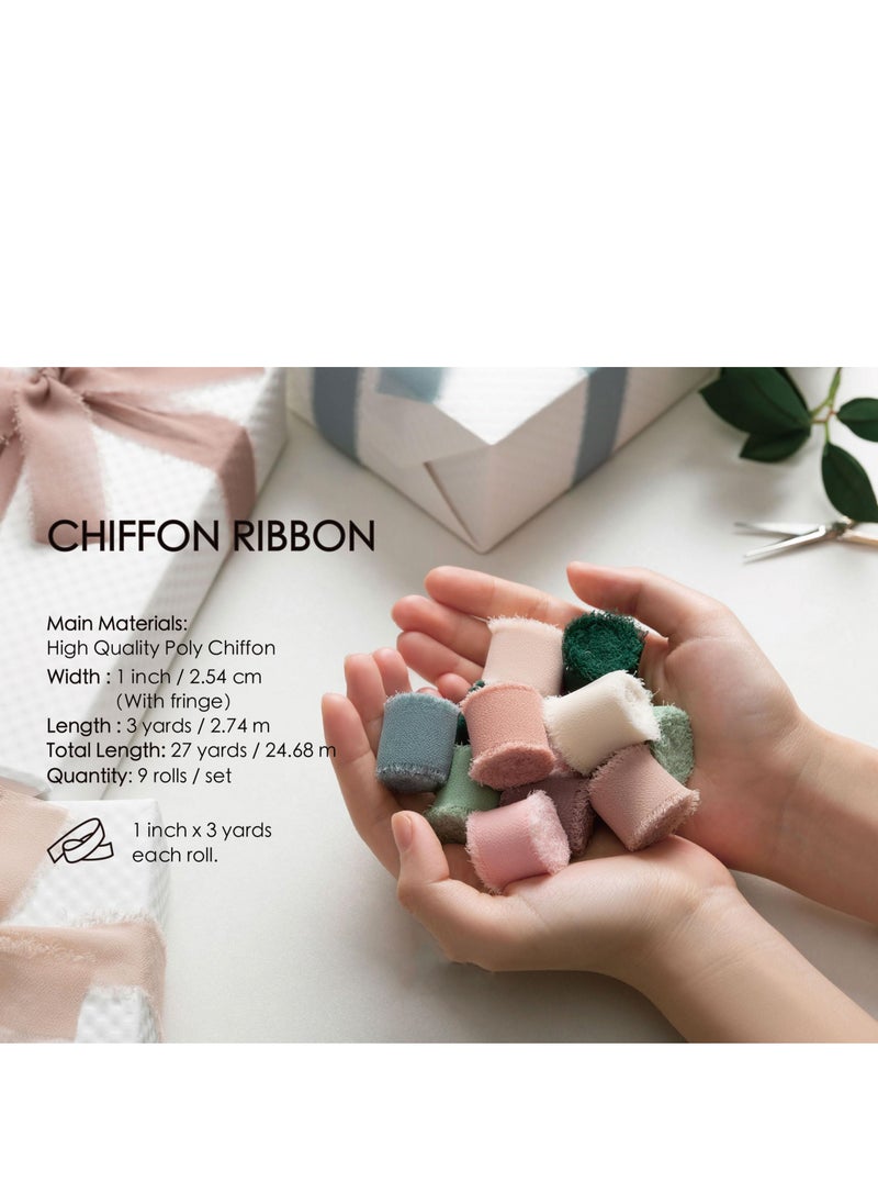 XiuWoo Chiffon Silk Ribbon Mixed Color Ribbons Set 3 Yd x 9 Rolls Fringe Fabric for Wedding Invitations Bridal Bouquets Party Decoration Gift Wrapping Bow Making, 4cm*5m  - Image 2