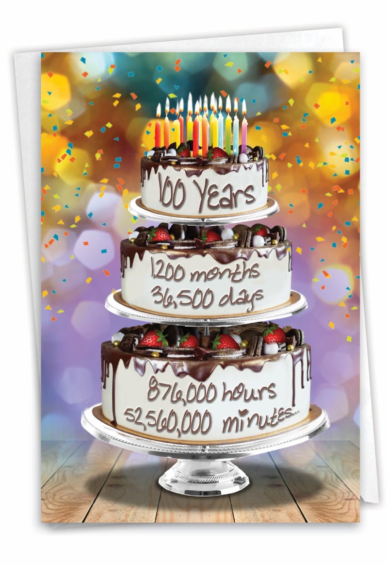 NobleWorks - Funny 100th Birthday Card with Envelope - Celebrate 100 Year Old Seniors Milestone, Humor Greeting Card for Grandparents - Year Time Count 100 C9097MBG - Image 1